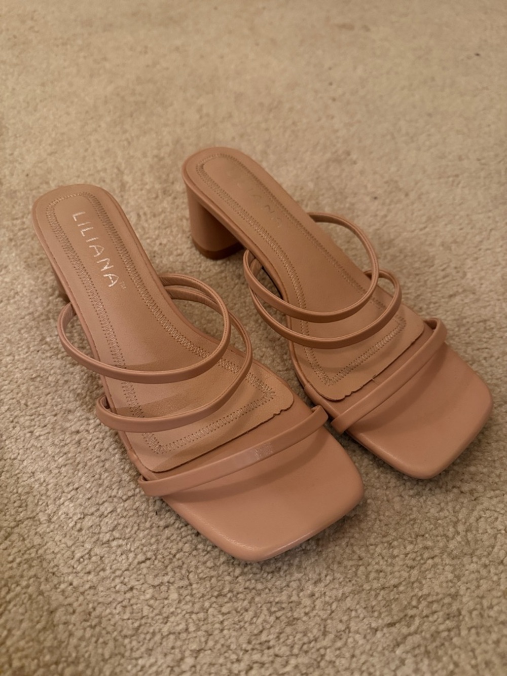 Liliana Blush Nude Multi-Strap Square Toe Block Heel Sandals